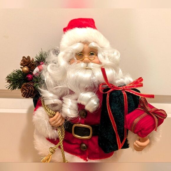 Beautiful 12" Vintage Santa Claus with Gold Glasses and Gifts Christmas Decor - Picture 2 of 7